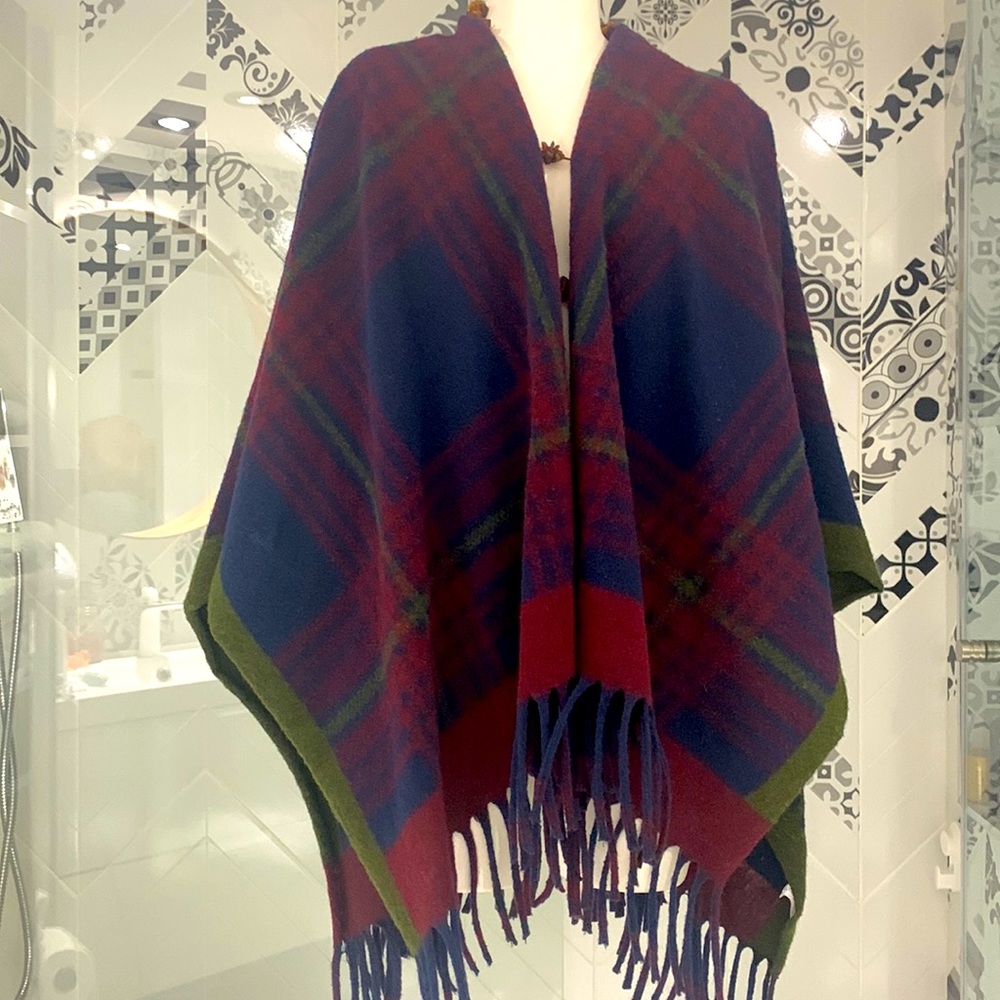 NWT Italian Made Plaid Open Front Knit Poncho Cardigan by CHERISHH
